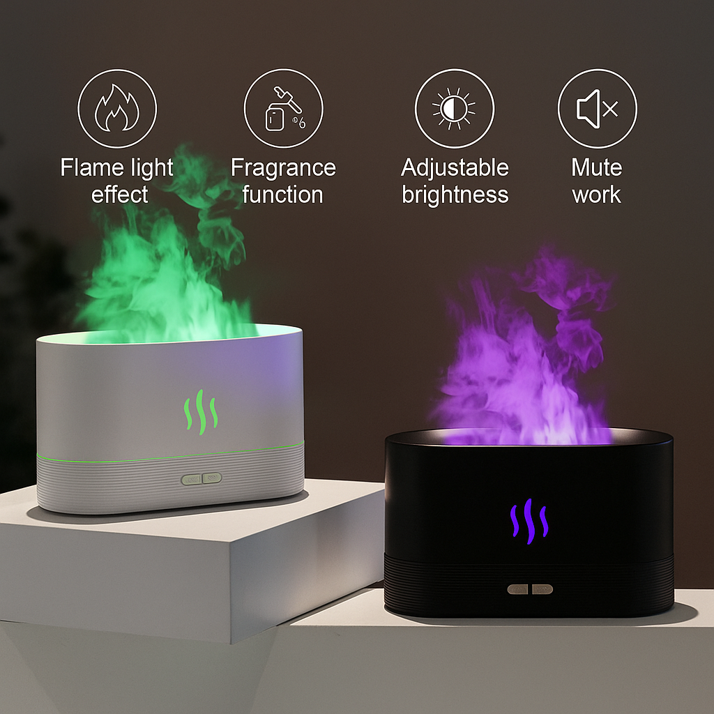 Aroma Diffuser Air Humidifier Ultrasonic Cool Mist Maker Fogger Led Essential Oil Flame Lamp Difusor